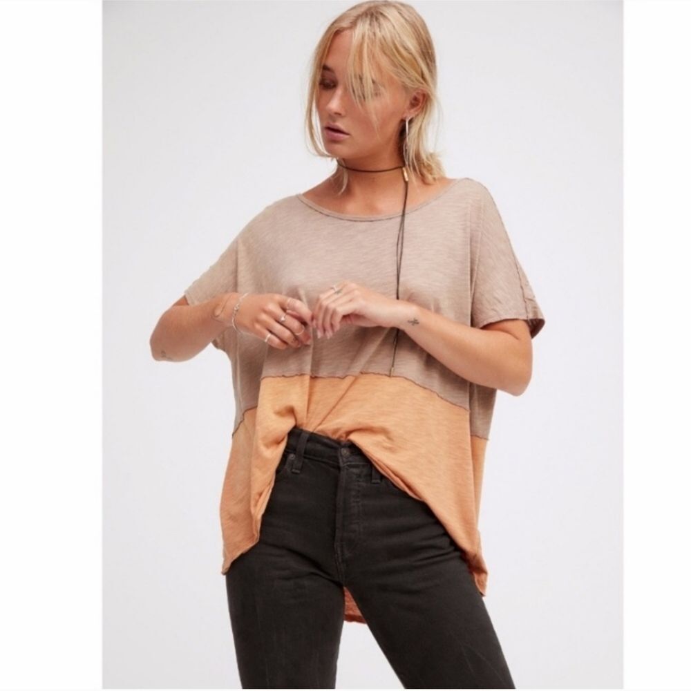 Free People Midnight Colorblock Tee Size Medium Brown Orange